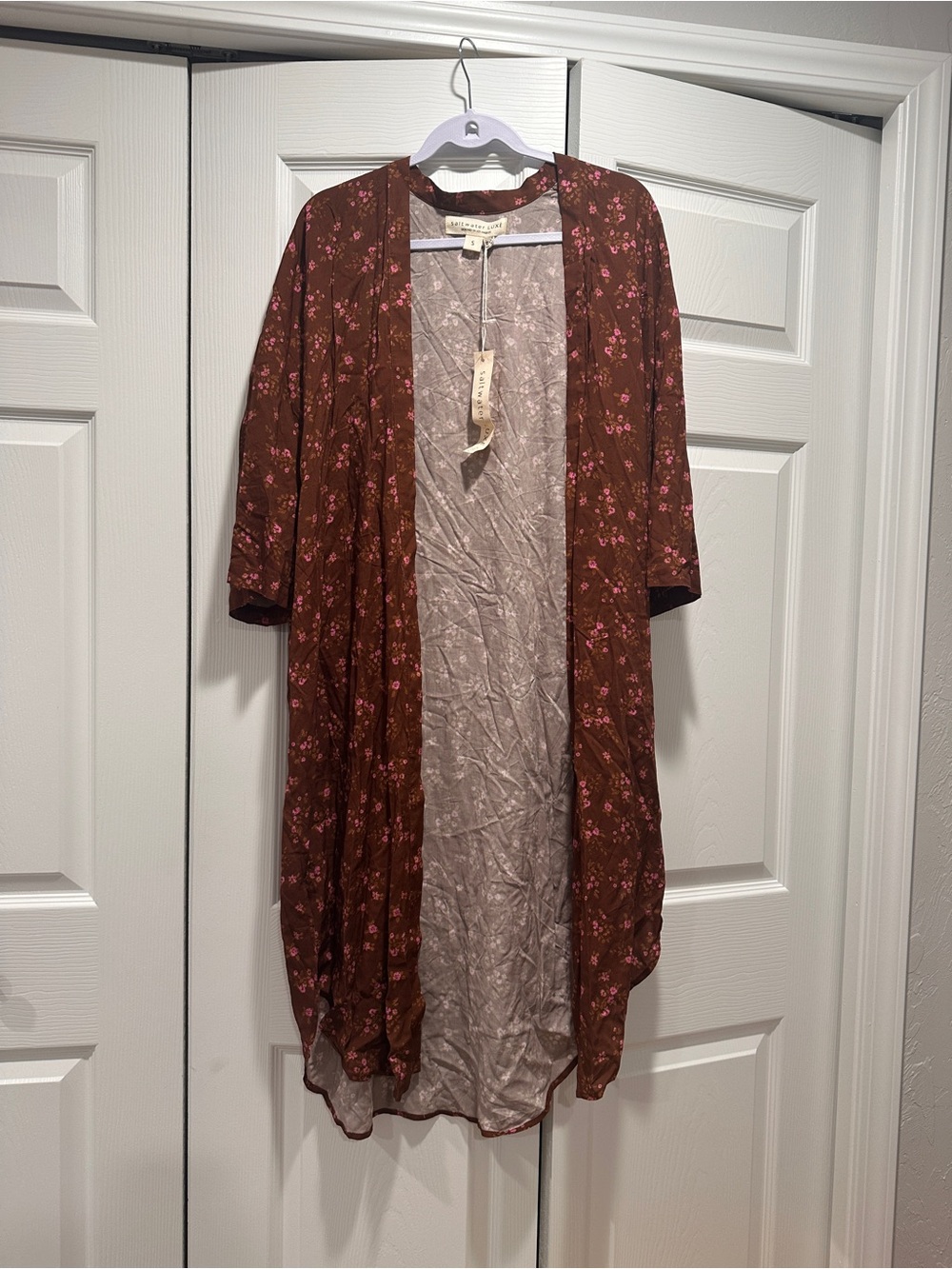 Saltwater Luxe Floral Kimono Cardigan Brown with Floral Print
